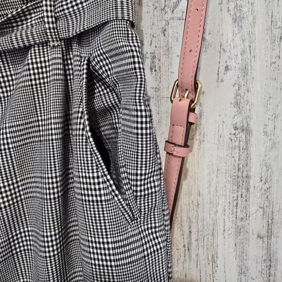 Zara Women's Plaid Trousers Dress Pants Size Small Black White Pull On Cuffs - Picture 8 of 15
